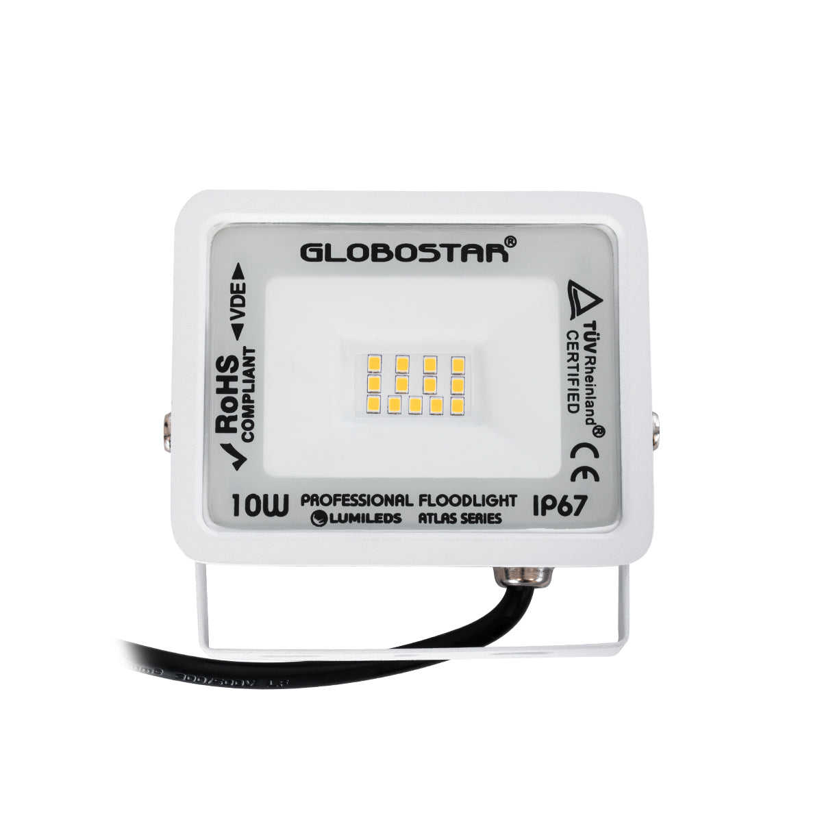ATLAS 61406 LED Floodlight 10W 1150lm 120° AC 220-240V Waterproof IP67 Warm White 2700K - Lumileds SMD Chip - TÜV Rheinland Certified - Matte White - L10 x W2 x H8