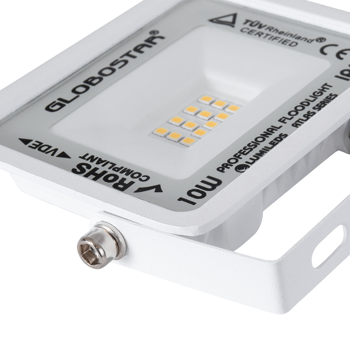 ATLAS 61406 LED Floodlight 10W 1150lm 120° AC 220-240V Waterproof IP67 Warm White 2700K - Lumileds SMD Chip - TÜV Rheinland Certified - Matte White - L10 x W2 x H8