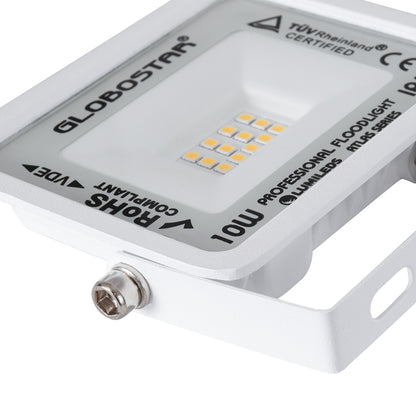 ATLAS 61406 LED Floodlight 10W 1150lm 120° AC 220-240V Waterproof IP67 Warm White 2700K - Lumileds SMD Chip - TÜV Rheinland Certified - Matte White - L10 x W2 x H8