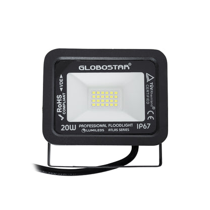 ATLAS 61410 Επαγγελματικός Προβολέας LED 20W 2500lm 120° AC 220-240V - Αδιάβροχος IP67 - Μ12 x Π2.5 x Υ9.5cm - Μαύρο - Ψυχρό Λευκό 6000K - LUMILEDS Chips - TÜV Rheinland Certified - 5 Years Warranty