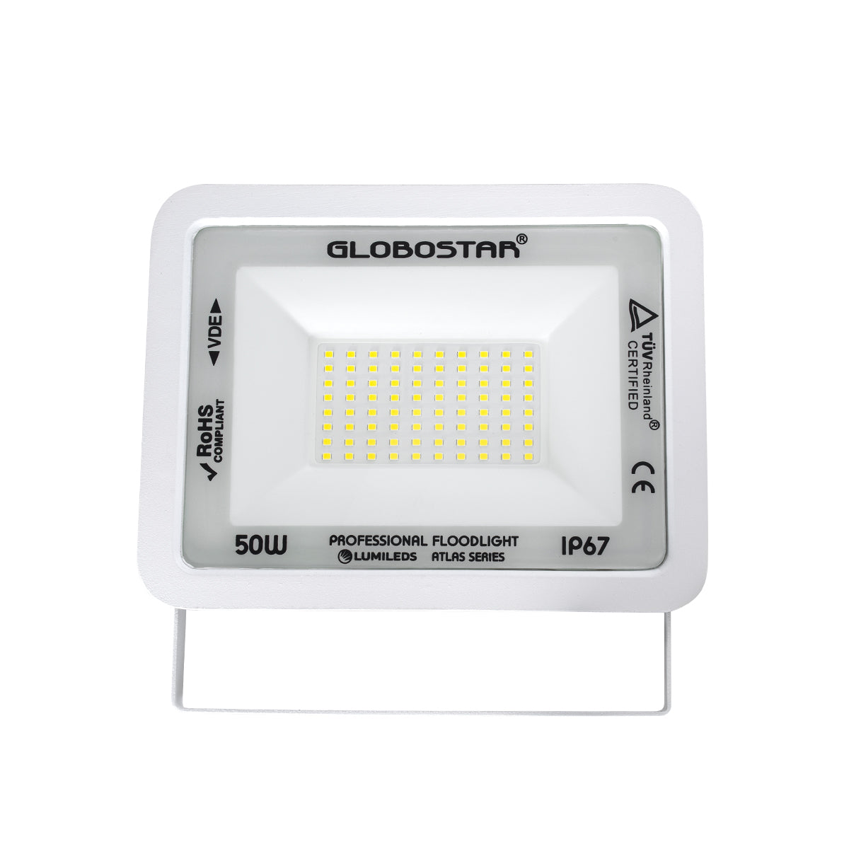 ATLAS 61419 Επαγγελματικός Προβολέας LED 50W 6250lm 120° AC 220-240V - Αδιάβροχος IP67 - Μ21 x Π3.5 x Υ16cm - Λευκό - Ψυχρό Λευκό 6000K - LUMILEDS Chips - TÜV Rheinland Certified - 5 Years Warranty