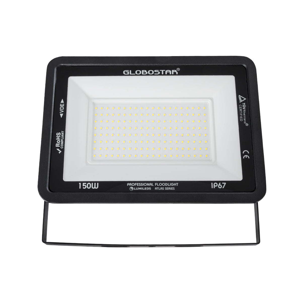 ATLAS 61429 Επαγγελματικός Προβολέας LED 150W 18000lm 120° AC 220-240V - Αδιάβροχος IP67 - Μ32 x Π4 x Υ23cm - Μαύρο - Φυσικό Λευκό 4500K - LUMILEDS Chips - TÜV Rheinland Certified - 5 Years Warranty