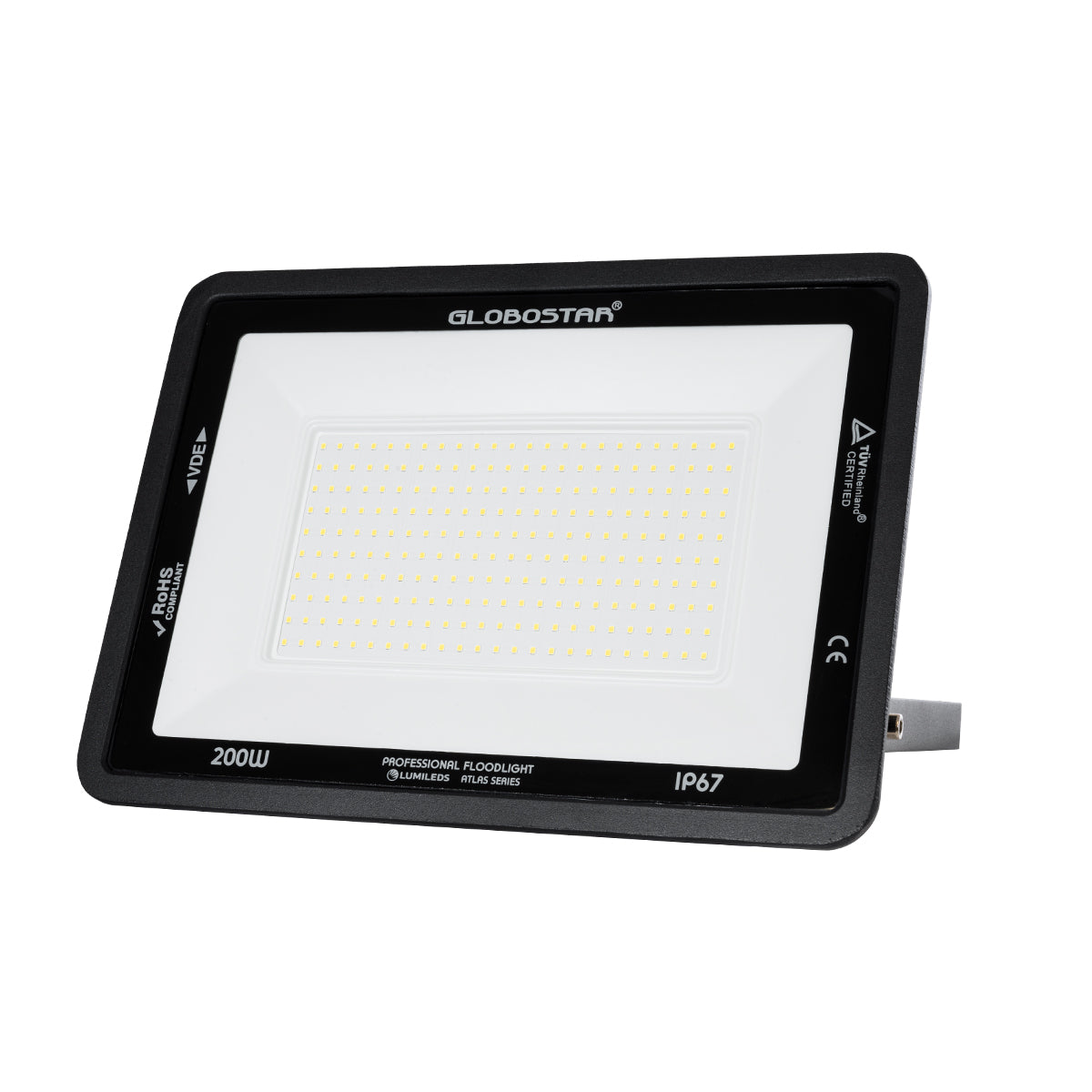 ATLAS 61432 Προβολέας LED 200W 24000lm 120° AC 220-240V Αδιάβροχο IP67 Φυσικό Λευκό 4500K - Lumileds SMD Chip - TÜV Rheinland Certified - Μαύρο Ματ - Μ38 x Π4 x Υ28
