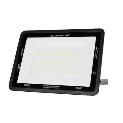 ATLAS 61432 Προβολέας LED 200W 24000lm 120° AC 220-240V Αδιάβροχο IP67 Φυσικό Λευκό 4500K - Lumileds SMD Chip - TÜV Rheinland Certified - Μαύρο Ματ - Μ38 x Π4 x Υ28