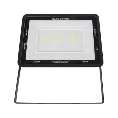 ATLAS 61432 Προβολέας LED 200W 24000lm 120° AC 220-240V Αδιάβροχο IP67 Φυσικό Λευκό 4500K - Lumileds SMD Chip - TÜV Rheinland Certified - Μαύρο Ματ - Μ38 x Π4 x Υ28