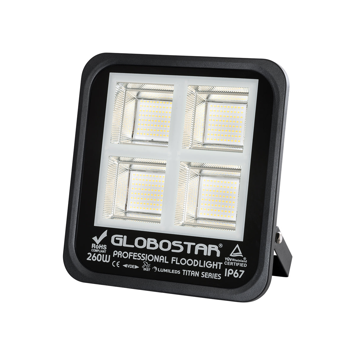 TITAN 61434 Προβολέας για Γήπεδα Tennis & Ποδοσφαίρου 5x5 LED 260W 32500lm 60°x90° AC 220-240V Αδιάβροχο IP67 Φυσικό Λευκό 5000K - Lumileds SMD Chip - TÜV Rheinland Certified - Μαύρο Ματ - Μ30 x Π8 x Υ28