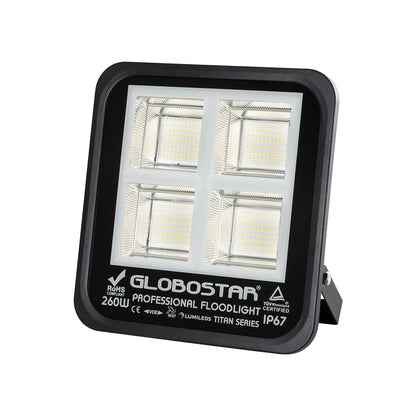 TITAN 61434 Προβολέας για Γήπεδα Tennis & Ποδοσφαίρου 5x5 LED 260W 32500lm 60°x90° AC 220-240V Αδιάβροχο IP67 Φυσικό Λευκό 5000K - Lumileds SMD Chip - TÜV Rheinland Certified - Μαύρο Ματ - Μ30 x Π8 x Υ28