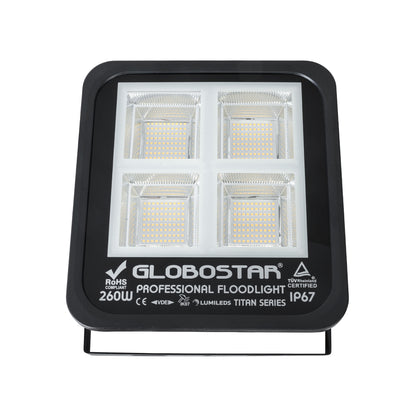 TITAN 61434 Προβολέας για Γήπεδα Tennis & Ποδοσφαίρου 5x5 LED 260W 32500lm 60°x90° AC 220-240V Αδιάβροχο IP67 Φυσικό Λευκό 5000K - Lumileds SMD Chip - TÜV Rheinland Certified - Μαύρο Ματ - Μ30 x Π8 x Υ28