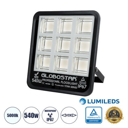 TITAN 61436 Προβολέας για Γήπεδα Tennis & Ποδοσφαίρου 5x5 LED 540W 67500lm 60°x90° AC 220-240V Αδιάβροχο IP67 Φυσικό Λευκό 5000K - Lumileds SMD Chip - TÜV Rheinland Certified - Μαύρο Ματ - Μ38 x Π8 x Υ42
