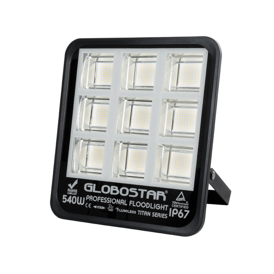 TITAN 61436 Προβολέας για Γήπεδα Tennis & Ποδοσφαίρου 5x5 LED 540W 67500lm 60°x90° AC 220-240V Αδιάβροχο IP67 Φυσικό Λευκό 5000K - Lumileds SMD Chip - TÜV Rheinland Certified - Μαύρο Ματ - Μ38 x Π8 x Υ42