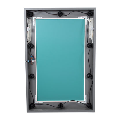 MAKEUP MIRROR-60x90-6 Μοντέρνος Καθρέπτης Μακιγιάζ με Πλαίσιο Φυσικού Ξύλου με Διακόπτη On/Off 10 x E27 AC220-240V - Μ60 x Π7 x Υ90cm - Γκρι Ανθρακί