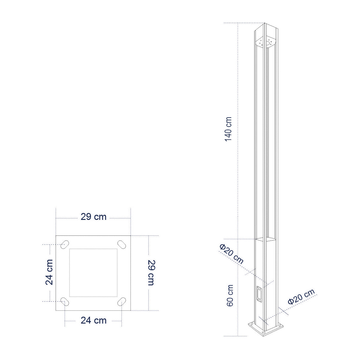 MONTERREY 61511 Urban Light Φωτιστικό Πάρκου - Πλατείας - Κήπου Ύψους 2 μέτρων LED 40W 5440lm 60° AC100-240VAC IP67 IK09 - Μ20 x Π20 x Υ200cm - Anthracite Grey - Φυσικό Λευκό 4000K - LUMILEDS - MEAN WELL DRIVER