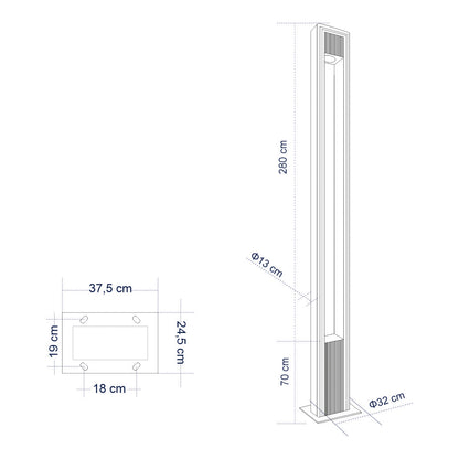 MERIDA 61514 Urban Light Φωτιστικό Πάρκου - Πλατείας - Κήπου Ύψους 3.5 μέτρων LED 40W 5440lm 60° AC100-240VAC IP67 IK09 - Μ32 x Π13 x Υ350cm - Anthracite Grey - Φυσικό Λευκό 4000K - LUMILEDS - MEAN WELL DRIVER - 5 Years Warranty