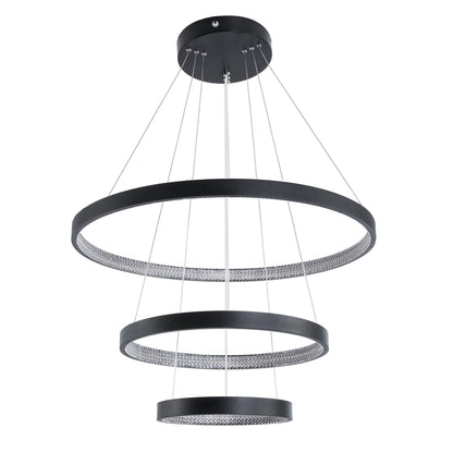 DIAMOND TRIO 61523 Κρεμαστό Φωτιστικό Δαχτυλίδι-Κύκλος LED CCT 100W 11200lm 360° AC 220-240V - Εναλλαγή Φωτισμού μέσω Τηλεχειριστηρίου All In One Ψυχρό 6000k+Φυσικό 4500k+Θερμό 2700k Dimmable Φ25+40+60cm - Μαυρο