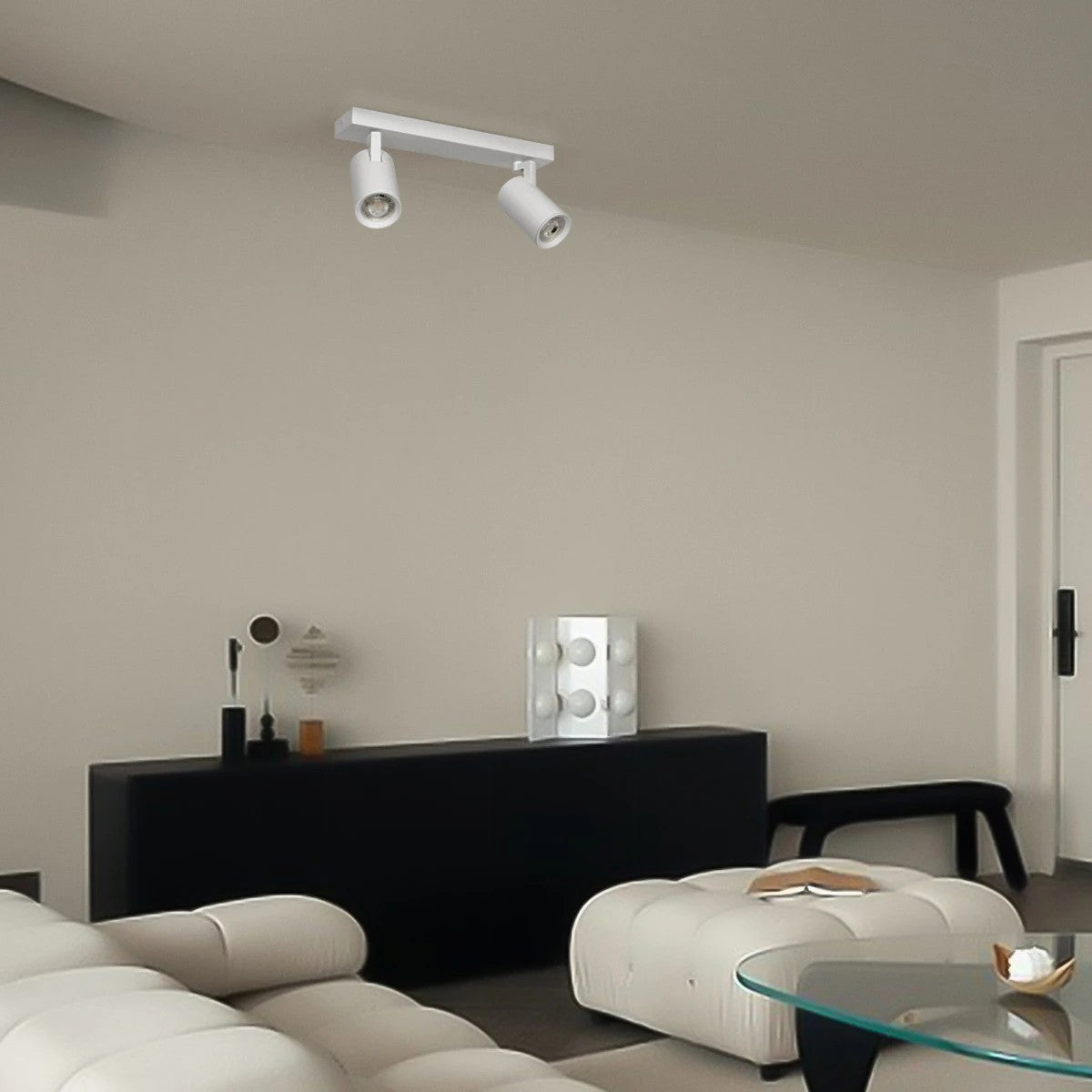 SPOTA KLV-101-0137 Κινούμενο Φωτιστικό Σποτ Οροφής για 2 Λάμπες MR16 με Ντουί GU10 AC 220-240V IP20 - Λευκό Ματ - Μ30 x Π6 x Υ14.5
