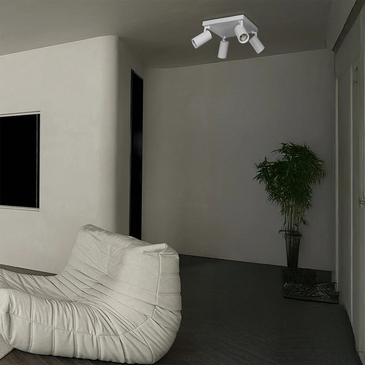 SPOTA KLV-101-0147 Κινούμενο Φωτιστικό Σποτ Οροφής για 4 Λάμπες MR16 με Ντουί GU10 AC 220-240V IP20 - Λευκό Ματ - Μ26 x Π26 x Υ14