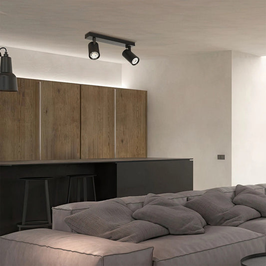 SPOTA KLV-101-0136 Κινούμενο Φωτιστικό Σποτ Οροφής για 2 Λάμπες MR16 με Ντουί GU10 AC 220-240V IP20 - Μαύρο Ματ - Μ30 x Π6 x Υ14.5