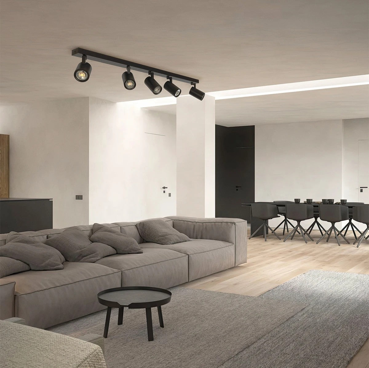 SPOTA KLV-101-0142 Κινούμενο Φωτιστικό Σποτ Οροφής για 5 Λάμπες MR16 με Ντουί GU10 AC 220-240V IP20 - Μαύρο Ματ - Μ79.5 x Π6.3 x Υ14