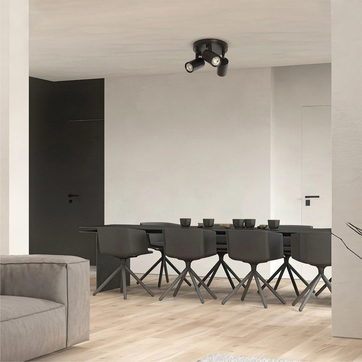 SPOTA KLV-101-0144 Κινούμενο Φωτιστικό Σποτ Οροφής για 3 Λάμπες MR16 με Ντουί GU10 AC 220-240V IP20 - Μαύρο Ματ - Μ19 x Π19 x Υ14