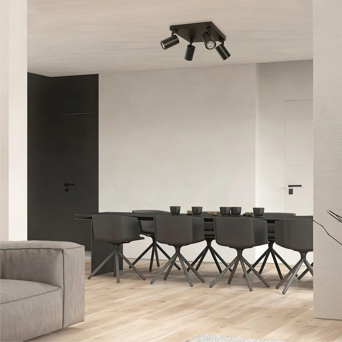 SPOTA KLV-101-0146 Κινούμενο Φωτιστικό Σποτ Οροφής για 4 Λάμπες MR16 με Ντουί GU10 AC 220-240V IP20 - Μαύρο Ματ - Μ26 x Π26 x Υ14