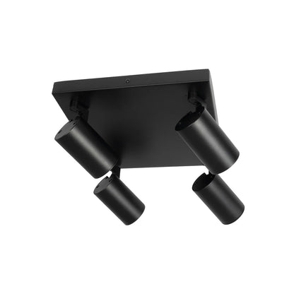 SPOTA KLV-101-0146 Κινούμενο Φωτιστικό Σποτ Οροφής για 4 Λάμπες MR16 με Ντουί GU10 AC 220-240V IP20 - Μαύρο Ματ - Μ26 x Π26 x Υ14