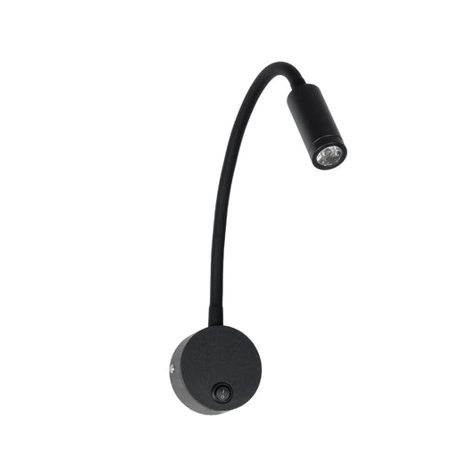 GOOSE 61690 Φωτιστικό Τοίχου - Απλίκα LED 3W 300lm 36° AC 220-240V IP20 - Reading Light - Θερμό Λευκό 2700K Μαύρο Αλουμίνιο - Μ6.5 x Π22.5 x Υ23cm