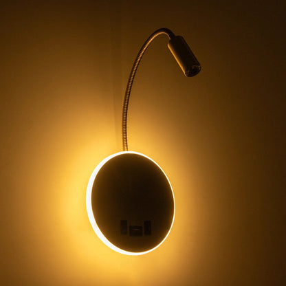 GOOSE 61697 Φωτιστικό Τοίχου - Απλίκα LED 6W 600lm 36° AC 220-240V IP20 - Reading Light & 360° Κρυφός Φωτισμός - Φορτιστής USB 3A - Θερμό Λευκό 2700K Χρυσό Βούρτσας - Μ15.5 x Π22.5 x Υ30cm