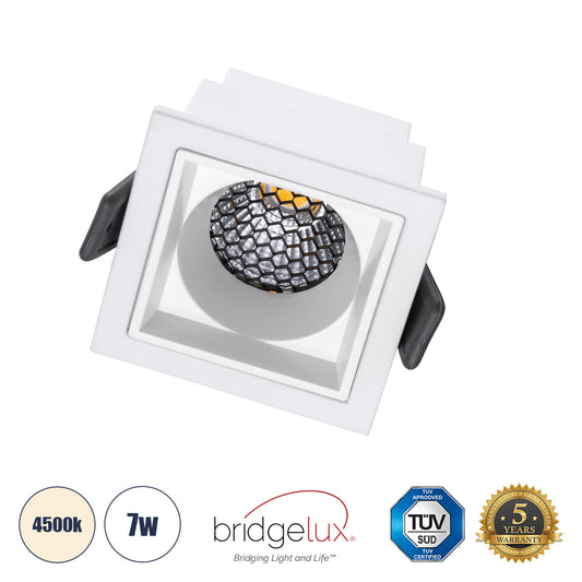 PLUTO-S 60266 Χωνευτό LED Spot Downlight TrimLess Μ6.4xΠ6.4cm 7W 910lm 38° AC 220-240V IP20 Μ6.4 x Π6.4 x Υ4.9cm - Τετράγωνο - Λευκό & Anti-Glare HoneyComb - Φυσικό Λευκό 4500K - Bridgelux COB