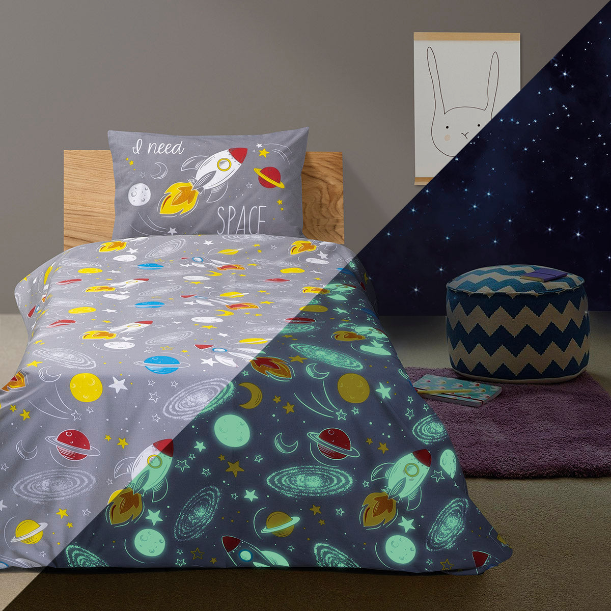 Σεντόνι Μονό Φωσφοριζέ με Μαξιλαροθήκη Scope Art 6175 170x240εκ Γκρι