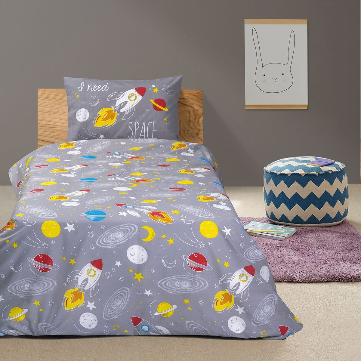 Σεντόνι Μονό Φωσφοριζέ με Μαξιλαροθήκη Scope Art 6175 170x240εκ Γκρι