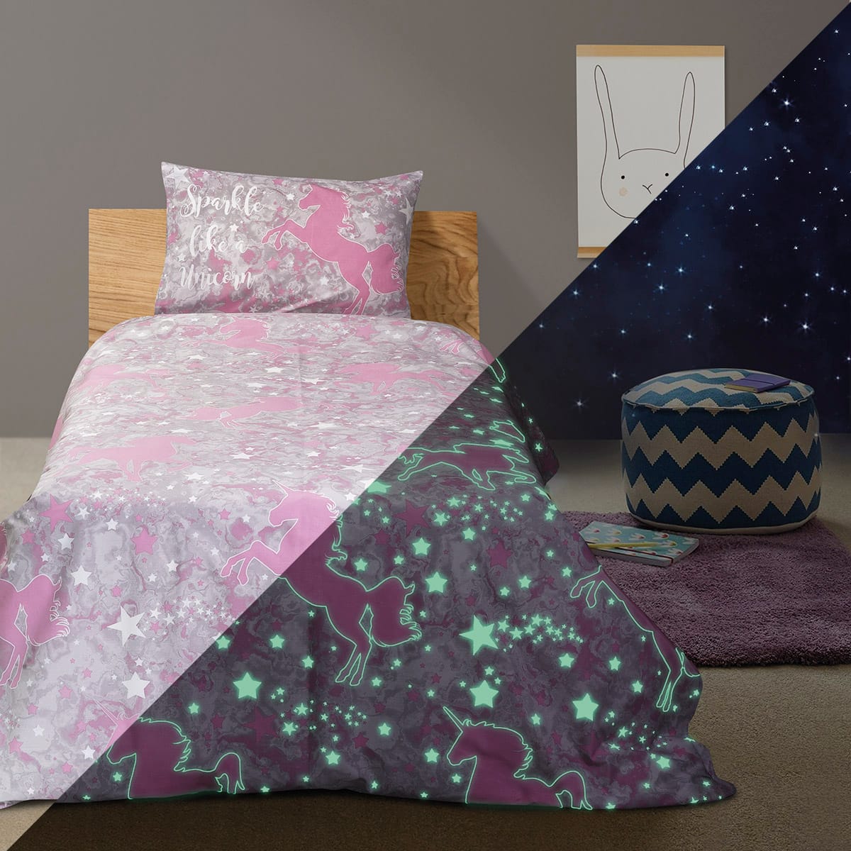 Σεντόνι Μονό Φωσφοριζέ με Μαξιλαροθήκη Centaur Art 6177 170x240εκ Γκρι