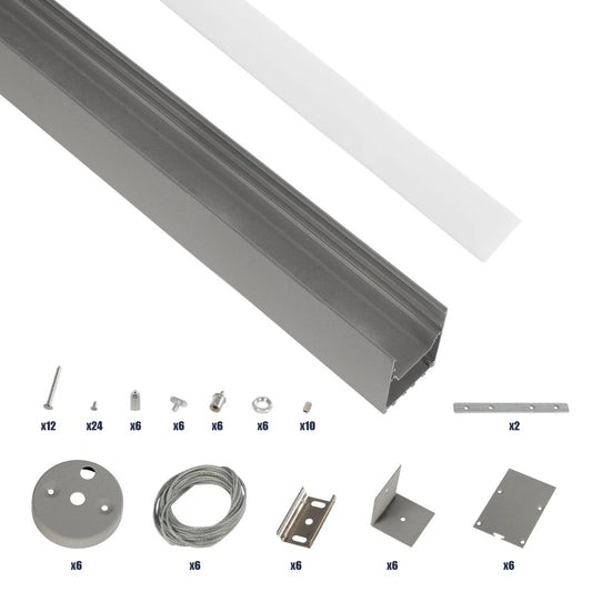 ALP-LINEAR BRIGHTRAIL 61776-3M Επιφανειακό / Κρεμαστό Προφίλ Αλουμινίου με Λευκό Γαλακτερό Πατητό Κάλυμμα για Ταινίες LED IP20 - Γκρι Ανθρακί Ματ - Μ300 x Π5 x Υ7.5cm