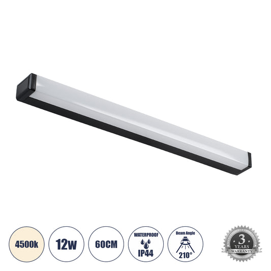 RENATA 60440 Μοντέρνο Φωτιστικό Τοίχου - Απλίκα Καθρέπτη Μπάνιου LED 12W 1400lm 180° AC 220-240V IP20 Φυσικό Λευκό 4500K - Bridgelux SMD Chip - Μαύρο Ματ - Μ60 x Π4 x Υ5.5