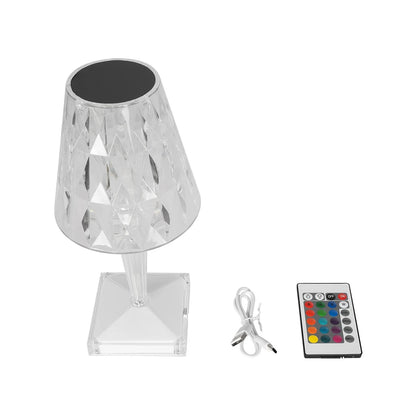 CRYSTAL 62042 Μοντέρνο Επιτραπέζιο Φωτιστικό Πορτατίφ LED 1W 100lm 360° DC 5V USB-C με Επαναφορτιζόμενη Μπαταρία Li-ion 3.7V 1600mAh IP44 Πολύχρωμο RGBW με Χειριστήριο Dimmable - Sanan SMD Chip - Διάφανο - Μ11.5 x Π11.5 x Υ25.5cm