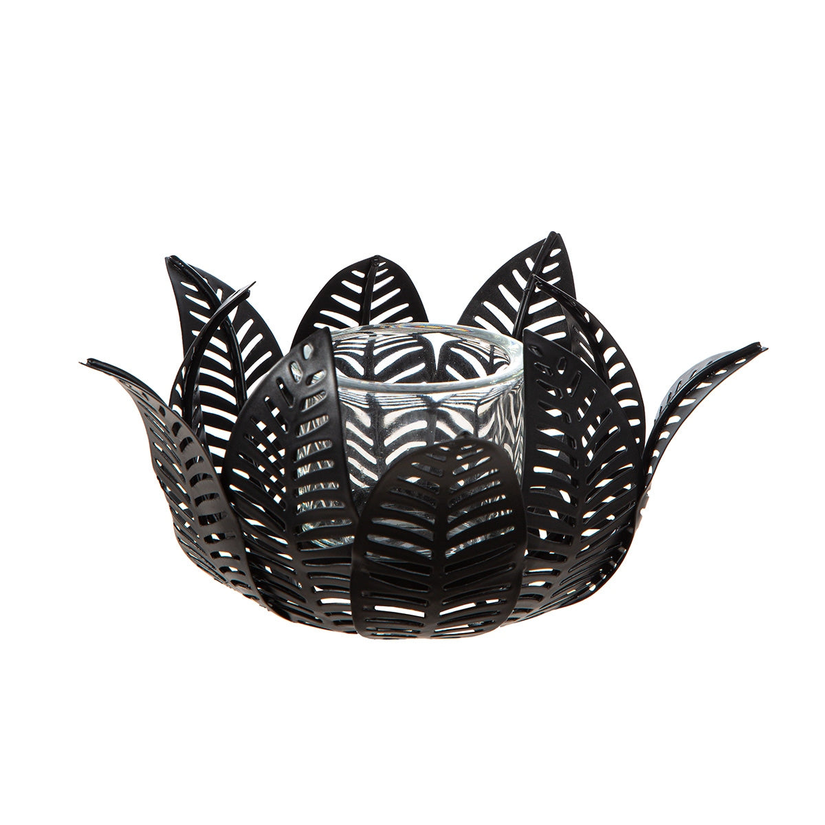 Κηροπήγιο Ρεσώ Φύλλο Μοτίφ Μεταλλικό Μαύρο 18x18x9