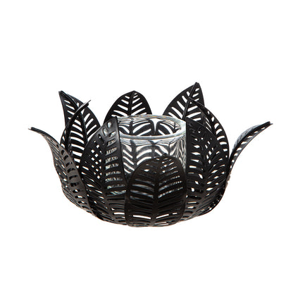 Κηροπήγιο Ρεσώ Φύλλο Μοτίφ Μεταλλικό Μαύρο 18x18x9