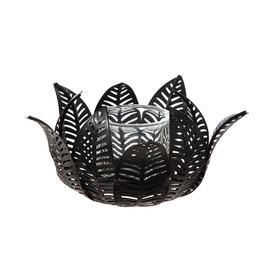 Κηροπήγιο Ρεσώ Φύλλο Μοτίφ Μεταλλικό Μαύρο 18x18x9