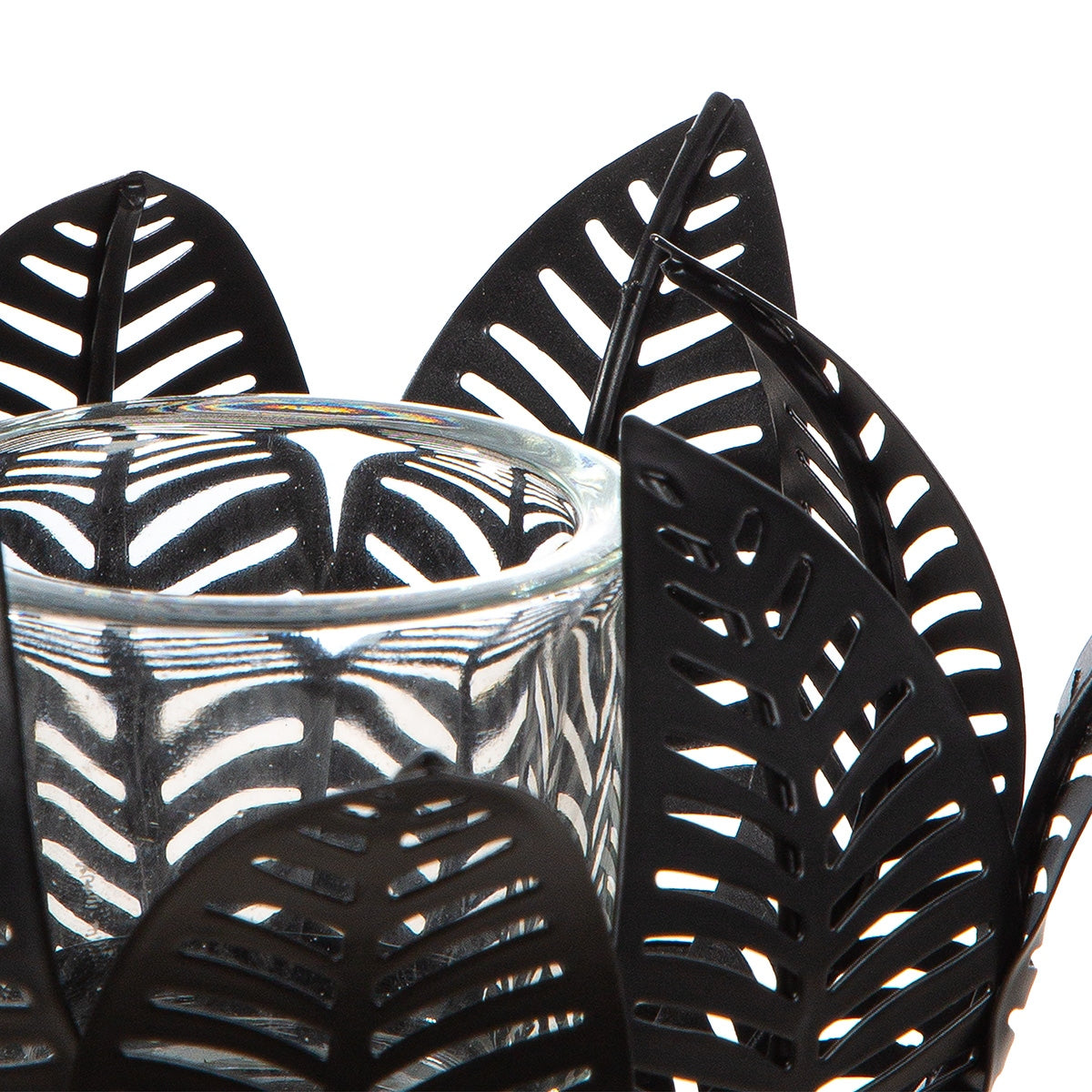 Κηροπήγιο Ρεσώ Φύλλο Μοτίφ Μεταλλικό Μαύρο 23x23x12