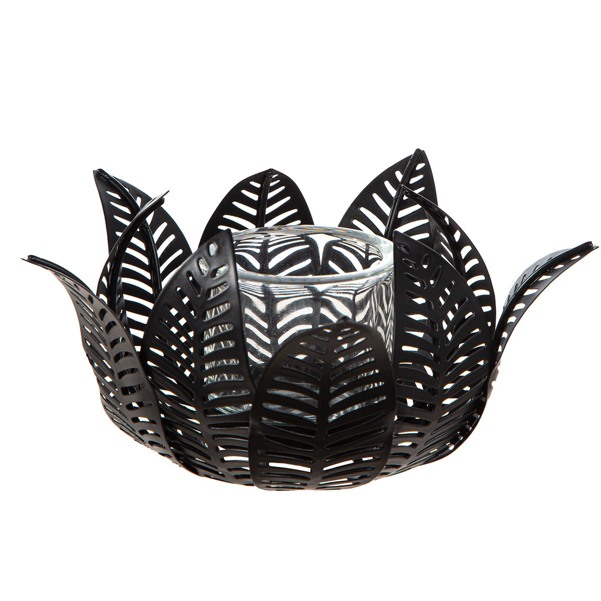 Κηροπήγιο Ρεσώ Φύλλο Μοτίφ Μεταλλικό Μαύρο 23x23x12