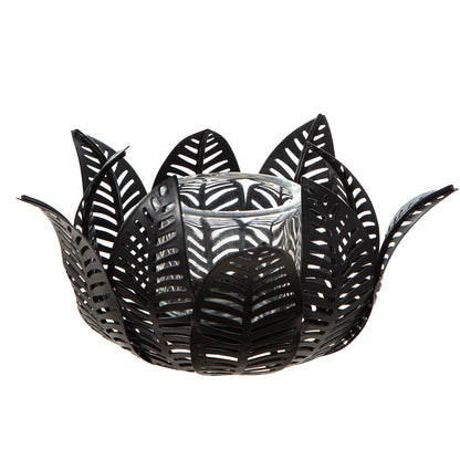 Κηροπήγιο Ρεσώ Φύλλο Μοτίφ Μεταλλικό Μαύρο 23x23x12