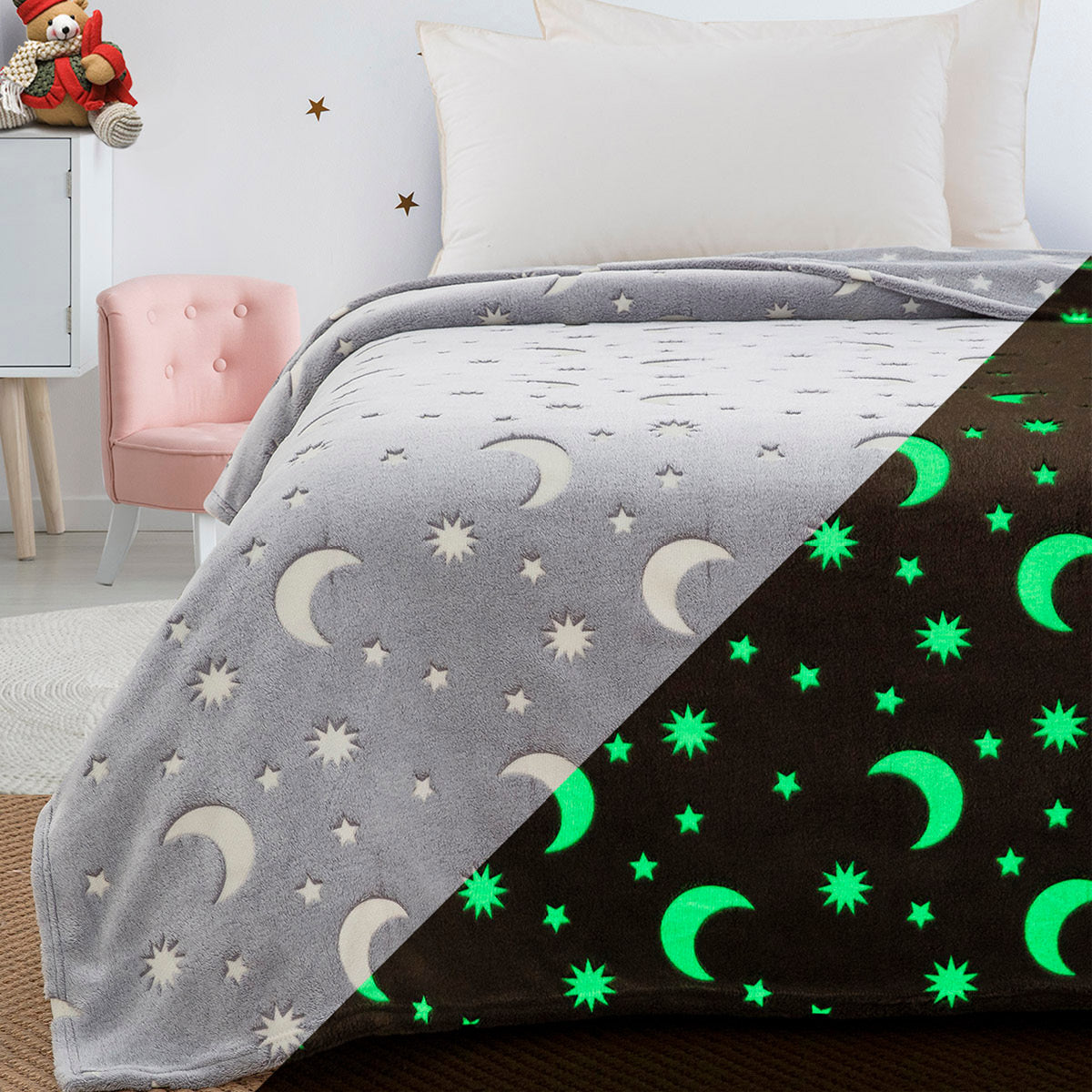 Κουβέρτα Μονή Φωσφορίζουσα Flash Art 6258 160x220εκ Γκρι