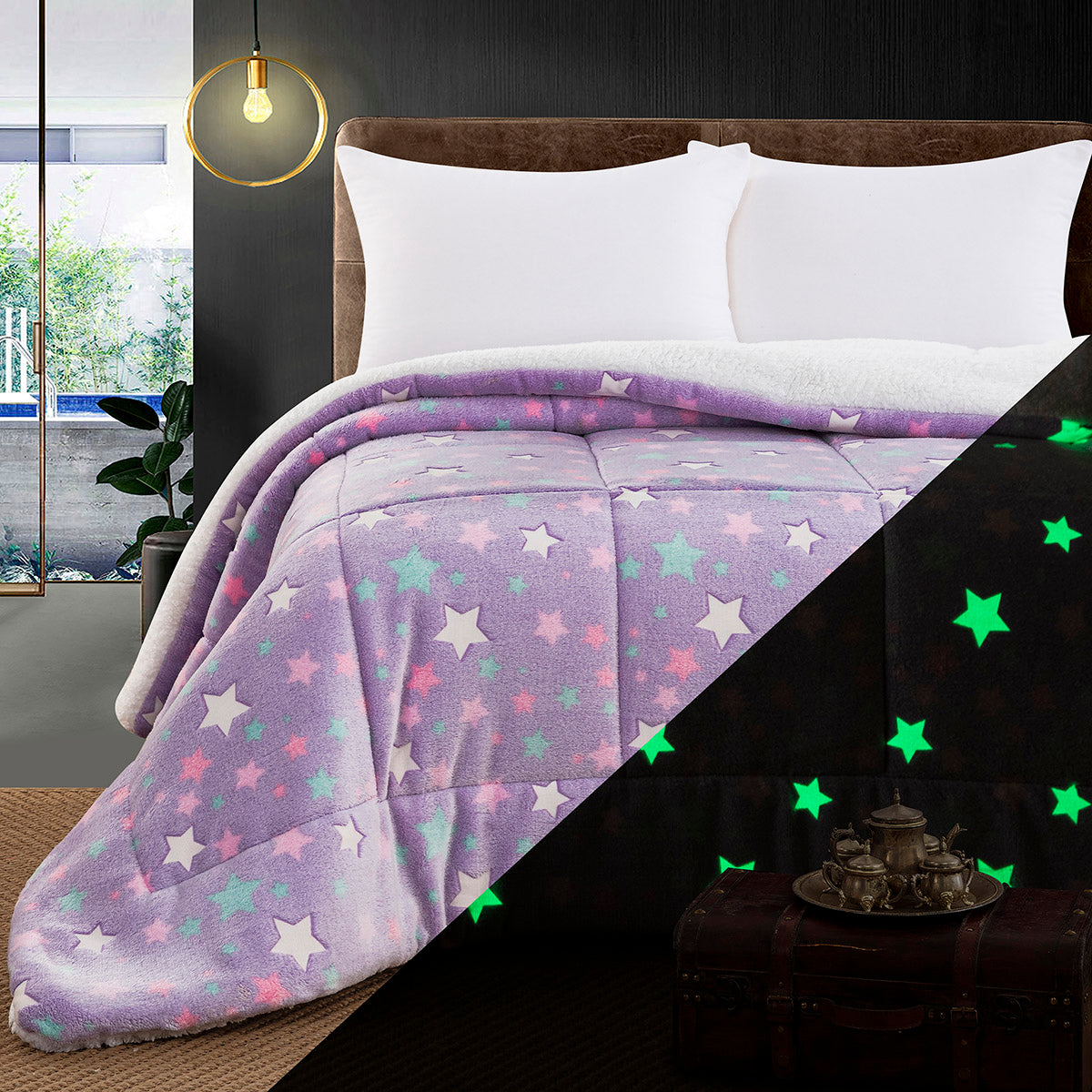 Κουβερτοπάπλωμα Μονό Φωσφοριζέ Glow Art 6273 160x220εκ Λιλά