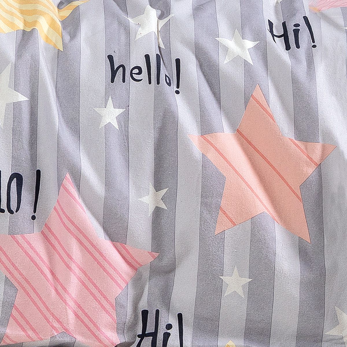 Σετ Σεντόνια Φανελένια Μονά με Λάστιχο Hi Art 6322 105x200+32εκ Γκρι/Ροζ