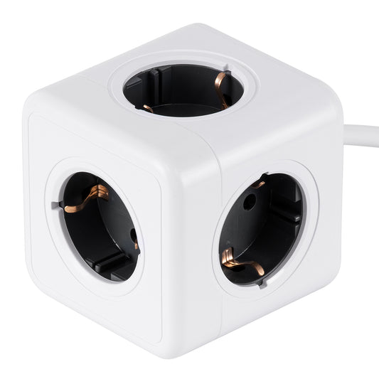 TRAVEL PowerCube PRO Certified 79644 Πολύπριζο 5 Θέσεων με 1.5m Kαλώδιο - 5 Πρίζες Ασφαλείας Childproof EU Schuko AC 220-240V Μ7.5 x Π7.5 x Υ7.5 - Λευκό με Γκρι - Max Load 3680W/16A