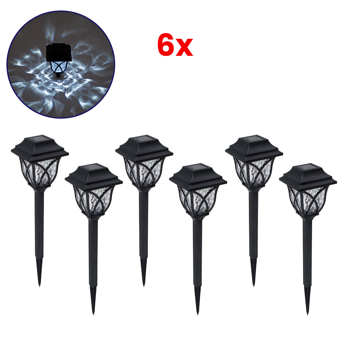 85703 ΣΕΤ 6 Τεμαχίων Αυτόνομα Ηλιακά Φωτιστικά LED SMD 1W 100lm με Ενσωματωμένη Μπαταρία 600mAh - Φωτοβολταϊκό Πάνελ με Αισθητήρα Ημέρας-Νύχτας Αδιάβροχο IP65 Φανάρι Κήπου Τετράγωνο Λευκό Λευκό 6000K