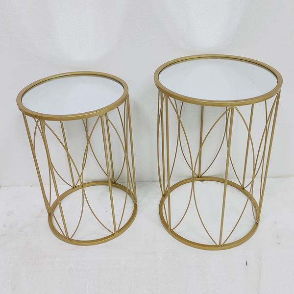 S/2 ΒΟΗΘΗΤΙΚΑ ΤΡΑΠΕΖΑΚΙΑ ΜΕΤΑΛΛΙΚΑ ΜΕ ΓΥΑΛΙ ΧΡΥΣΑ 38x38x55.5/33x33x50.5