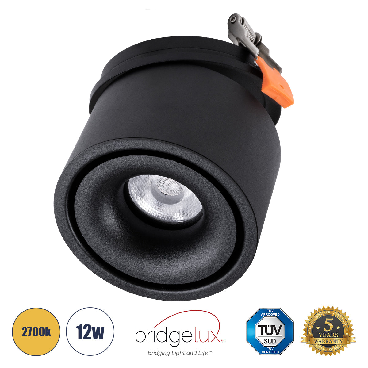 OMEGA-R 60297 Χωνευτό LED Spot Downlight TrimLess Φ10cm 12W 1500lm 36° AC 220-240V IP20 Φ10 x Υ8.2cm - Στρόγγυλο - Μαύρο - Θερμό Λευκό 2700K - Bridgelux COB