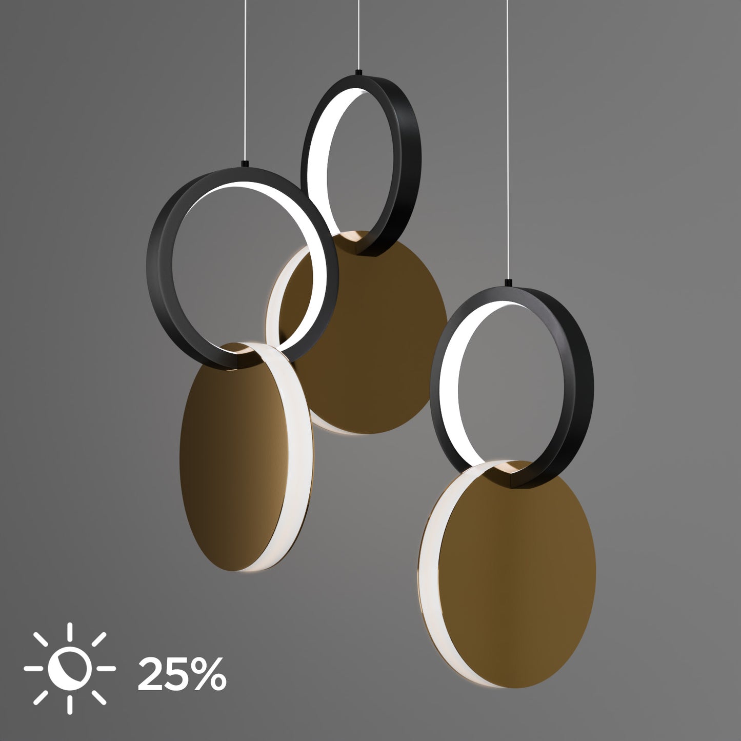 Φωτιστικό Κρεμαστό Symmetric 1E LED 45W Χρυσό-Μαύρο Φ25x120