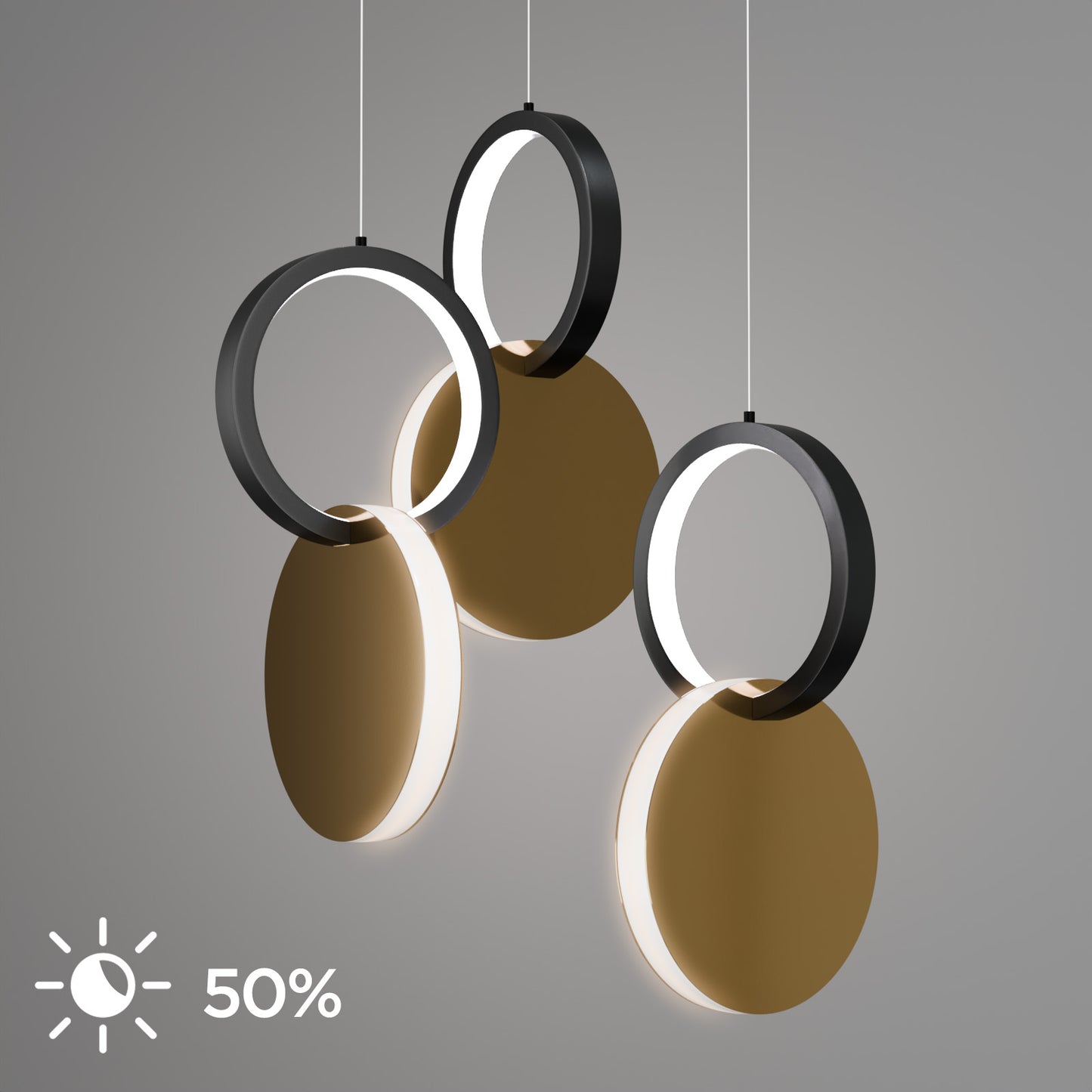 Φωτιστικό Κρεμαστό Symmetric 1E LED 45W Χρυσό-Μαύρο Φ25x120