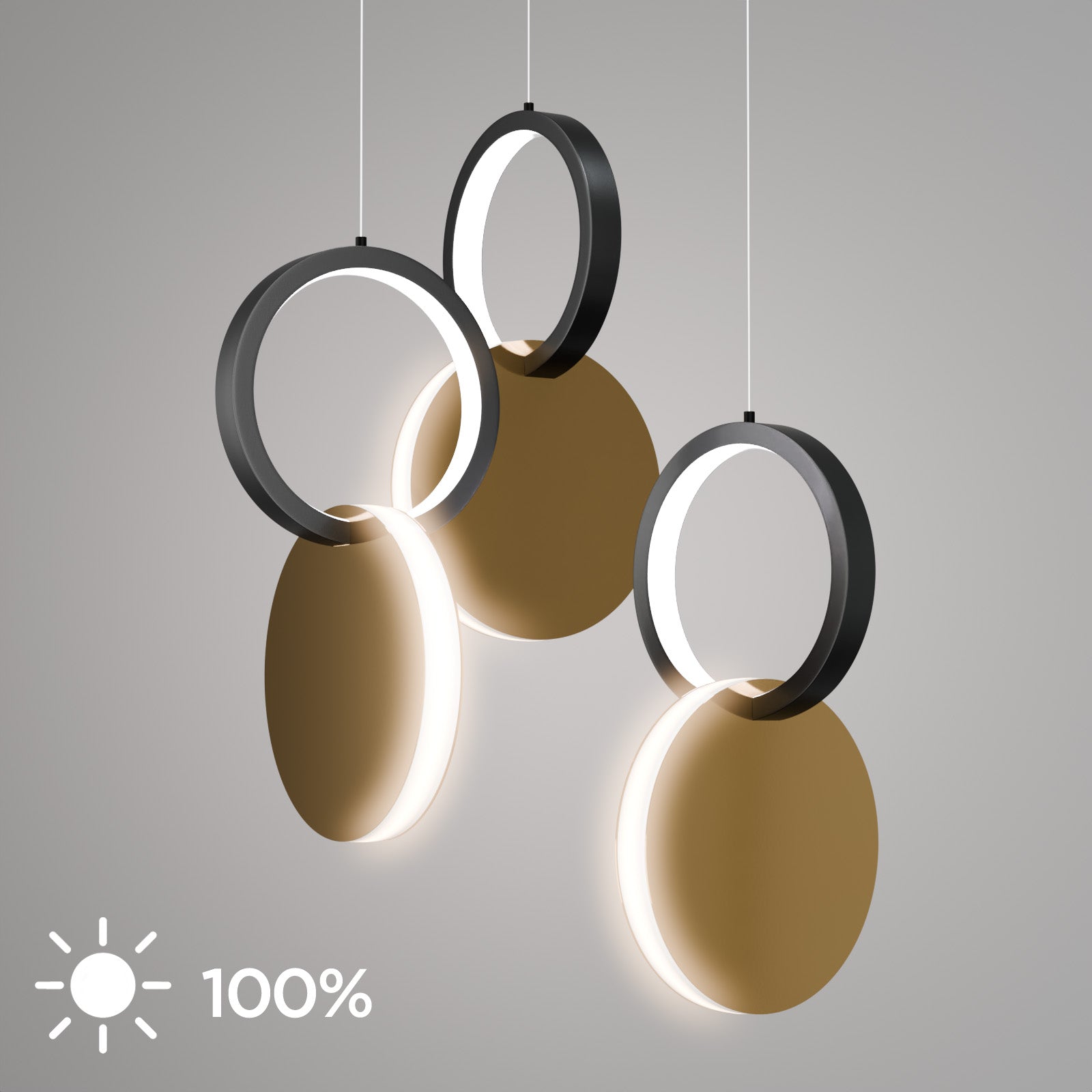 Φωτιστικό Κρεμαστό Symmetric 1E LED 45W Χρυσό-Μαύρο Φ25x120